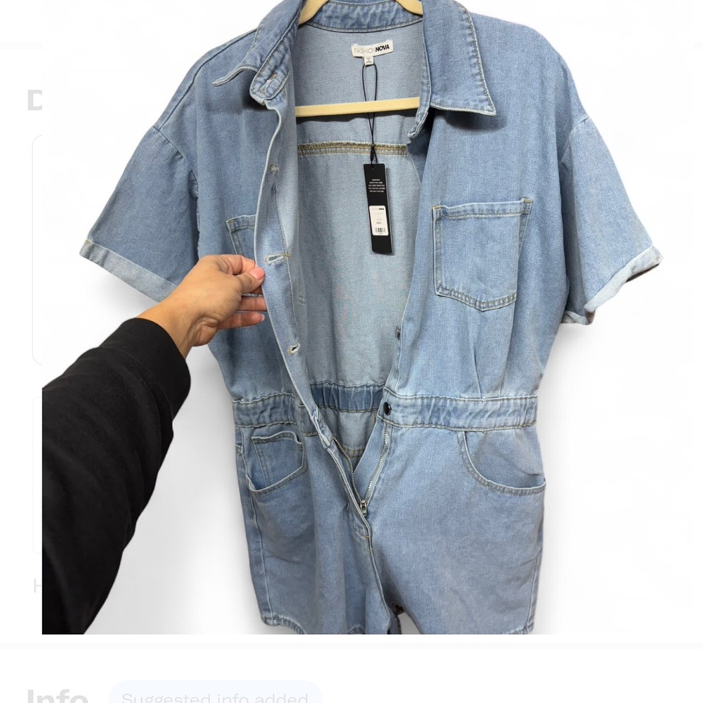 Fashion Nova Women's A Good Day Denim Romper - Picture 6 of 7